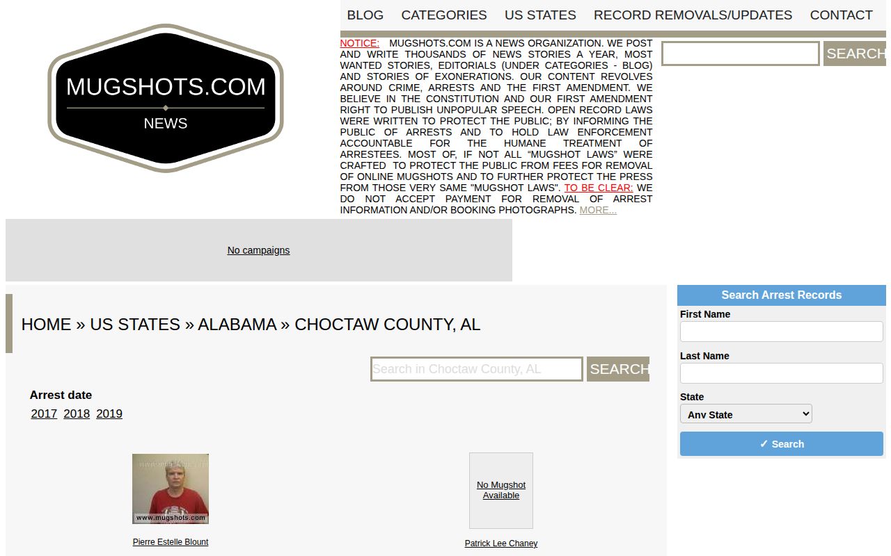 Choctaw County apparently stale mugshot inventory on Mugshots.com