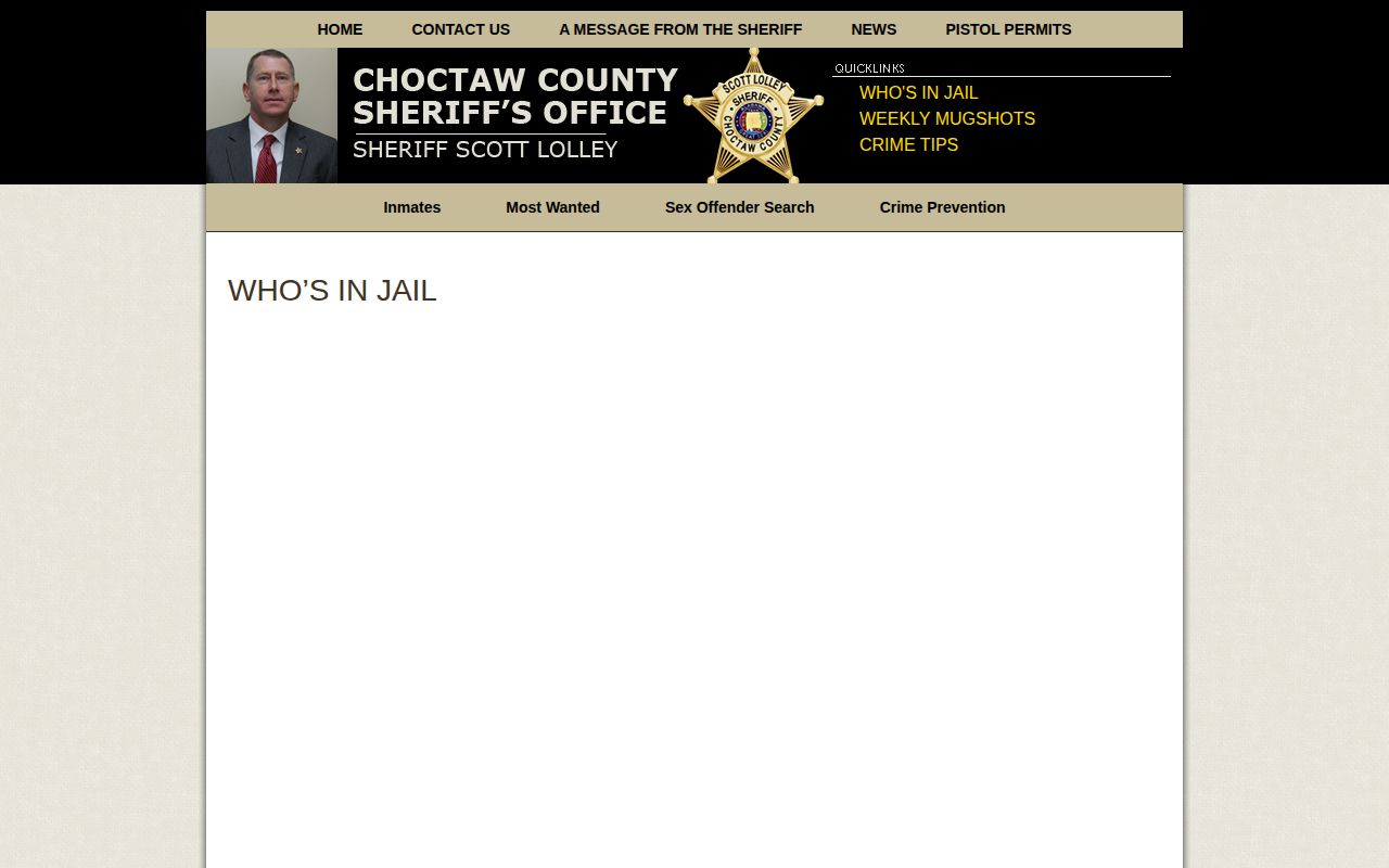Choctaw County legacy jail roster record interface