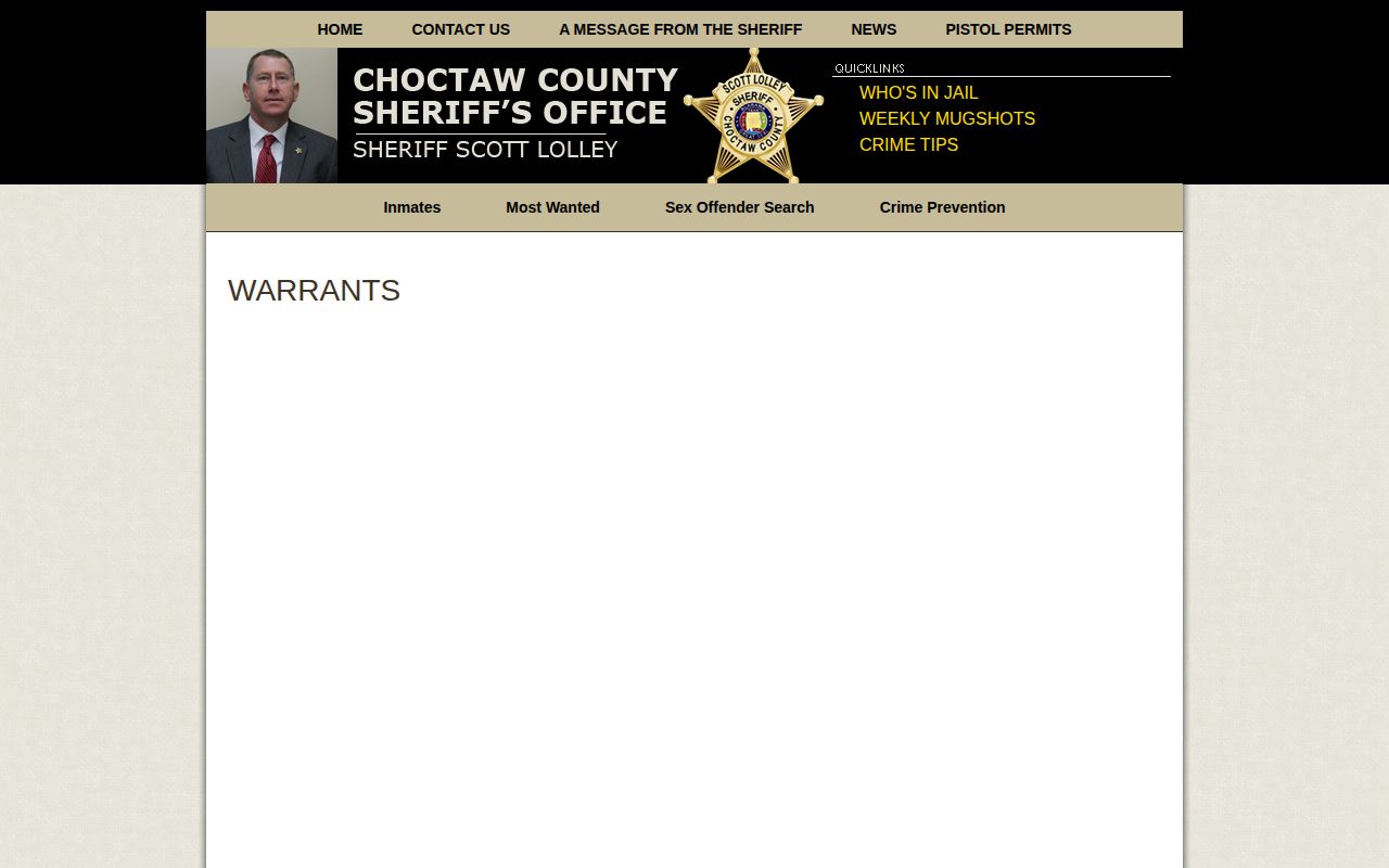 Choctaw County legacy warrant search interface